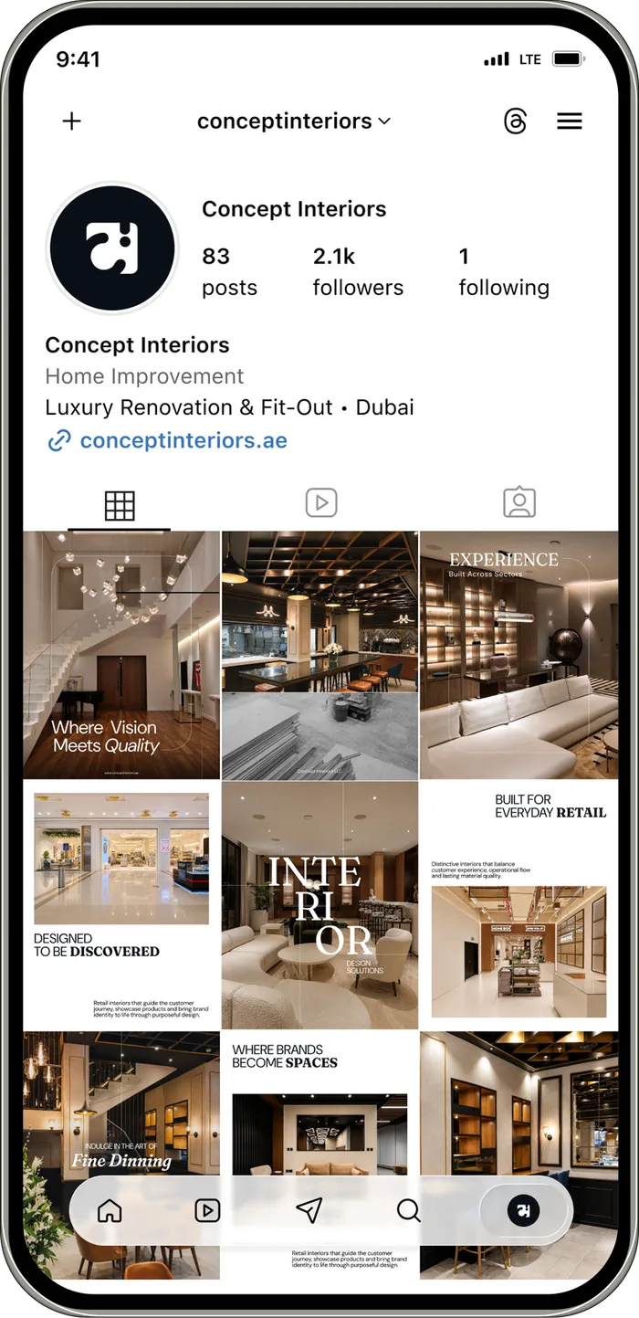 Concept Interiors Instagram profile by DAO Marketing