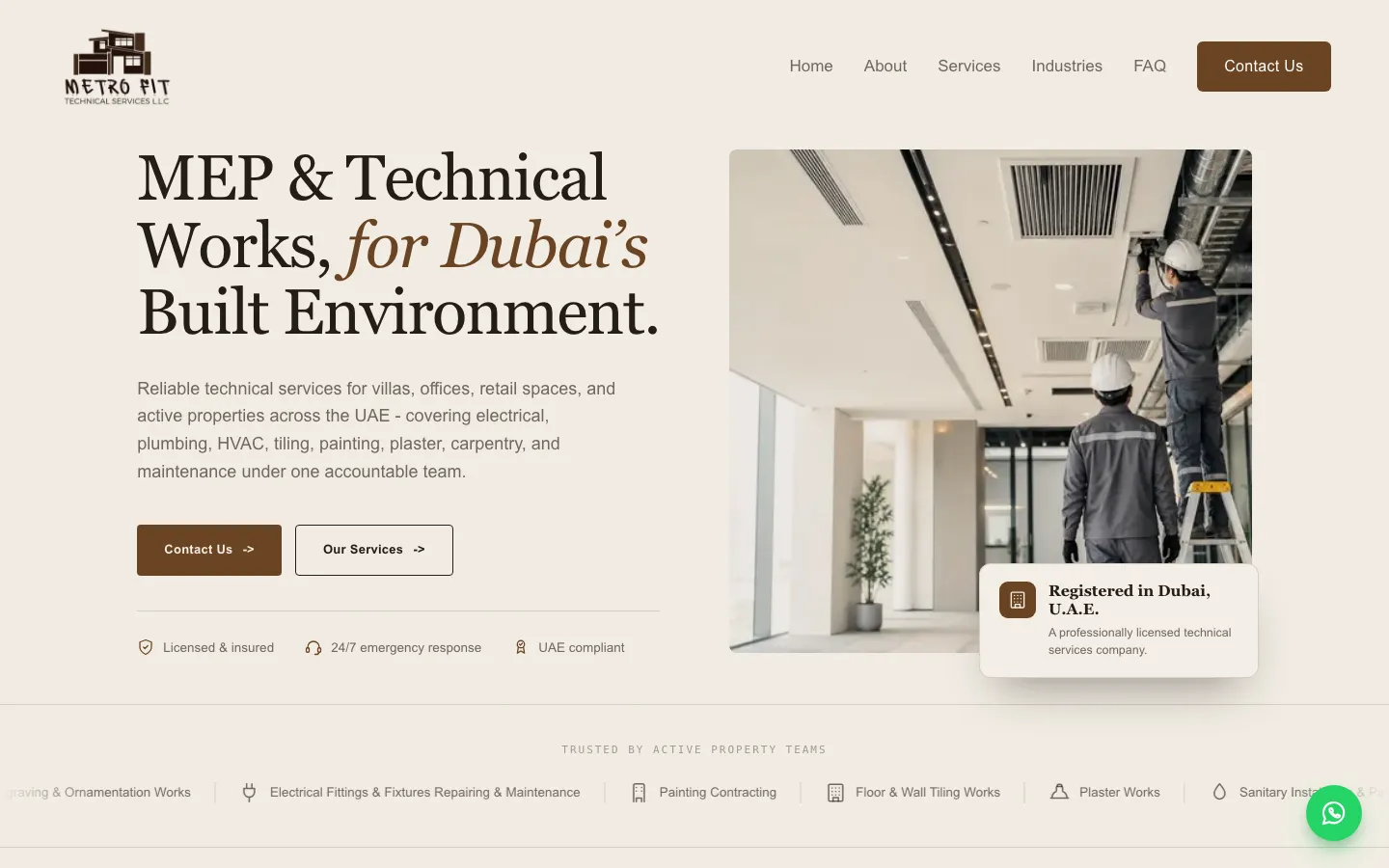 Metrofit MEP and technical services website by DAO Marketing