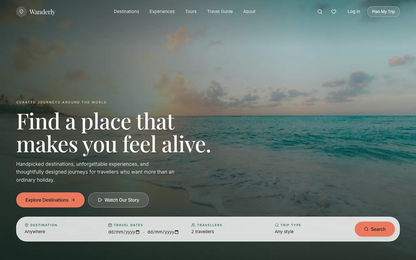 Wanderly travel and tourism website by DAO Marketing